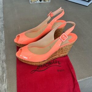 Christian Louboutin Patent Une Plume Wedges in Coral